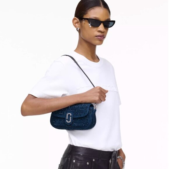 NWT！NEW！Marc Jacobs The Crystal Denim Clover Shoulder Bag -2 straps 3 uses - Picture 2 of 10